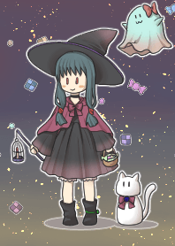 Witch and white cat