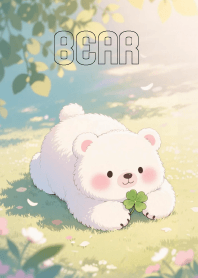 Lovely White Bear In Clover