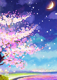 Beautiful night cherry blossoms#1315