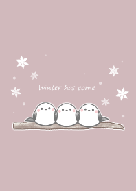 シマエナガと雪 -くすみピンク-