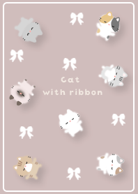 Pink Brown Ribbon and cat pattern 01_2
