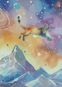 Cat in Space on blue green