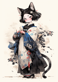 水墨畫可愛貓娘