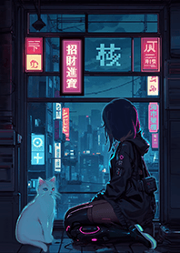 neon city Girl and Cat 6