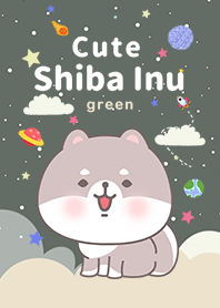 浩瀚宇宙 寶貝白柴犬 浪漫星空 綠色