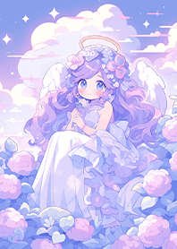 angel in a purple cotton candy field