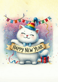 Fluffy White Cat & New Year