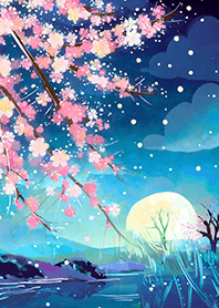 Beautiful night cherry blossoms#1255