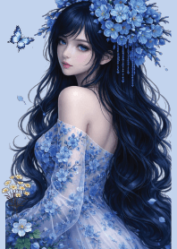 A girl in a dream with flowers.