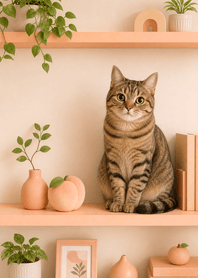 Tabby Cat Peach Shelf