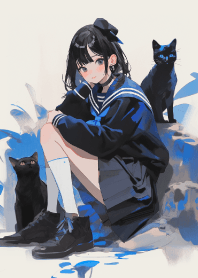 Sailor suit girl and black cat