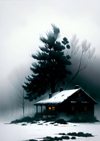 Peaceful snowy mountain cabin 8Df061