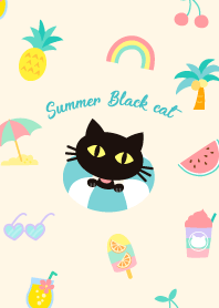 Cute black cat summer