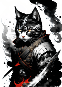Ink wash cat samurai 3086DB