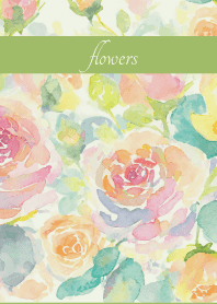 Pastel Roses3 on moss green