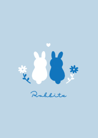 Rabbits & Flower/blue white