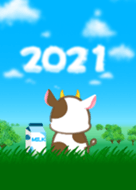 milk cow in the meadow (sky, 2021)