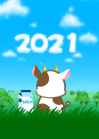 草原の牛（牛乳、空、2021）