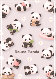 A chubby panda and flowers pink