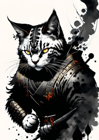 Ink wash cat samurai 897Ed0