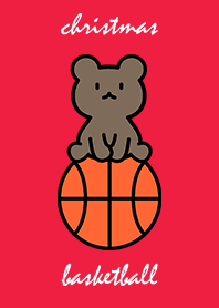 バスケットボールと小熊　クリスマスレッド