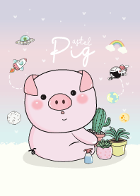 หมูน้อยและต้นตะบองเพชร พาสเทล