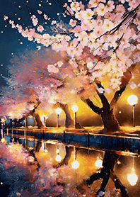 Beautiful night cherry blossoms#1133
