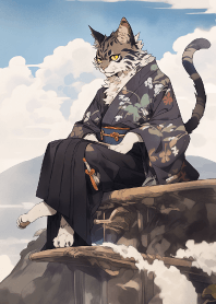 Ukiyo-e wandering cat samurai