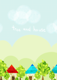 家と木と空