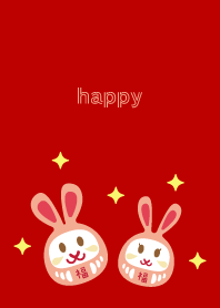 rabbit mascot on red & beige
