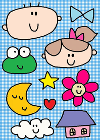 (Happy heart children blue check )