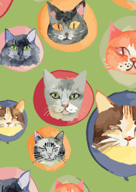 holiday cats4 on moss green