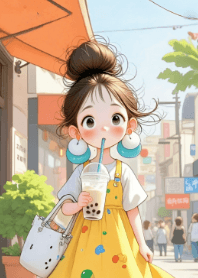 Cute Girl and Bubble Milk Tea V.4