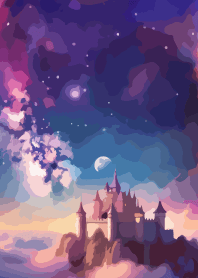 Castle and Aurora on pink & blue
