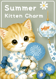 green Yukata Kitten & Wind Chimes