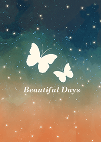 蝴蝶-浪漫夜空 橘色 綠色