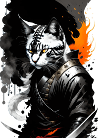 Ink wash cat samurai EA3919
