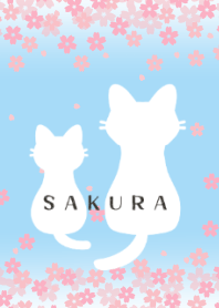 Cat parent and child and cherry blossoms