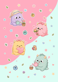 Cute monster Green&Pink.w