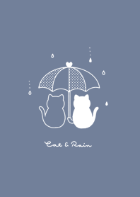 ネコと傘。白とブルーグレー