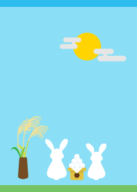 Rabbits and the Moon on blue