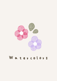 Watercolor and flowers. Pink and purple.