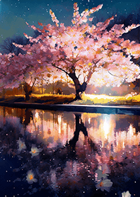 Beautiful night cherry blossoms#1402