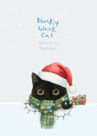 Blinky Black Cat Christmas White Blue