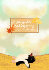 A penguin taking a nap in autumn