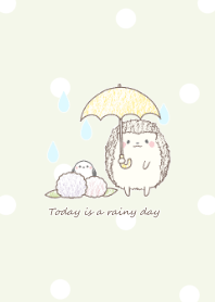 ハリネズミとシマエナガ -雨- グリーン 2