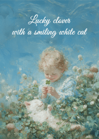 Lucky clover with a smiling white cat