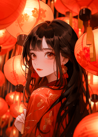 燈籠中的中國美少女