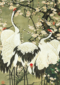 伊藤若沖《梅花群鶴図》