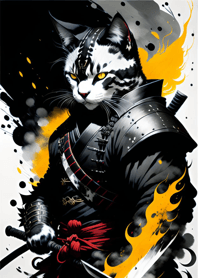 Ink wash cat samurai 8C8d5e